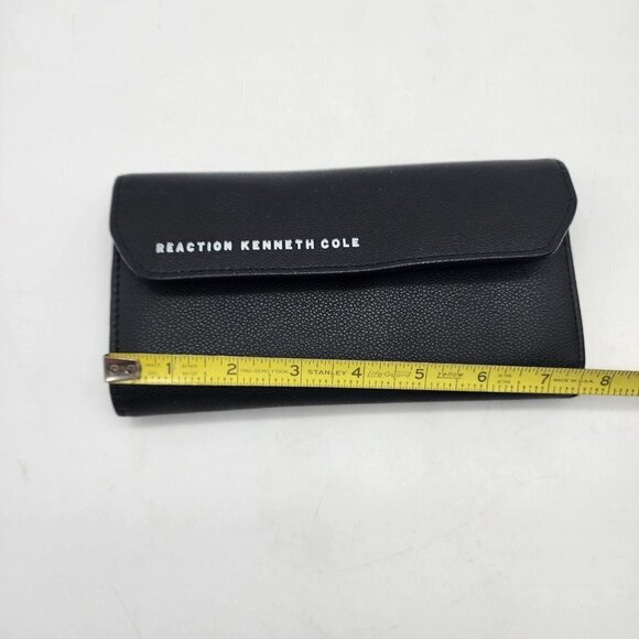 Kenneth Cole Reaction Wallet Black Clutch Trifold Vegan Leather Snap Inside Zip - Picture 7 of 8